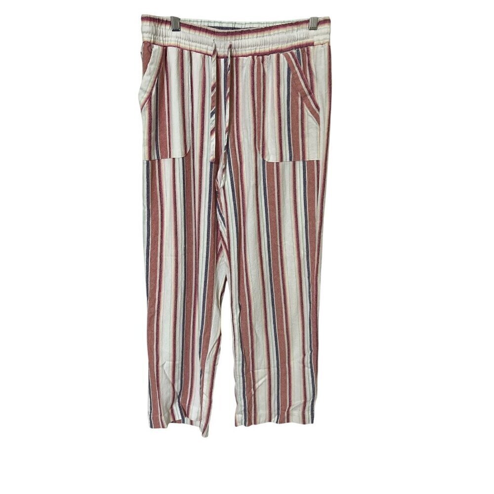 Womens Striped Linen Blend Elastic Waist Pants M Pull On Beachy Boho  Lagom Lage